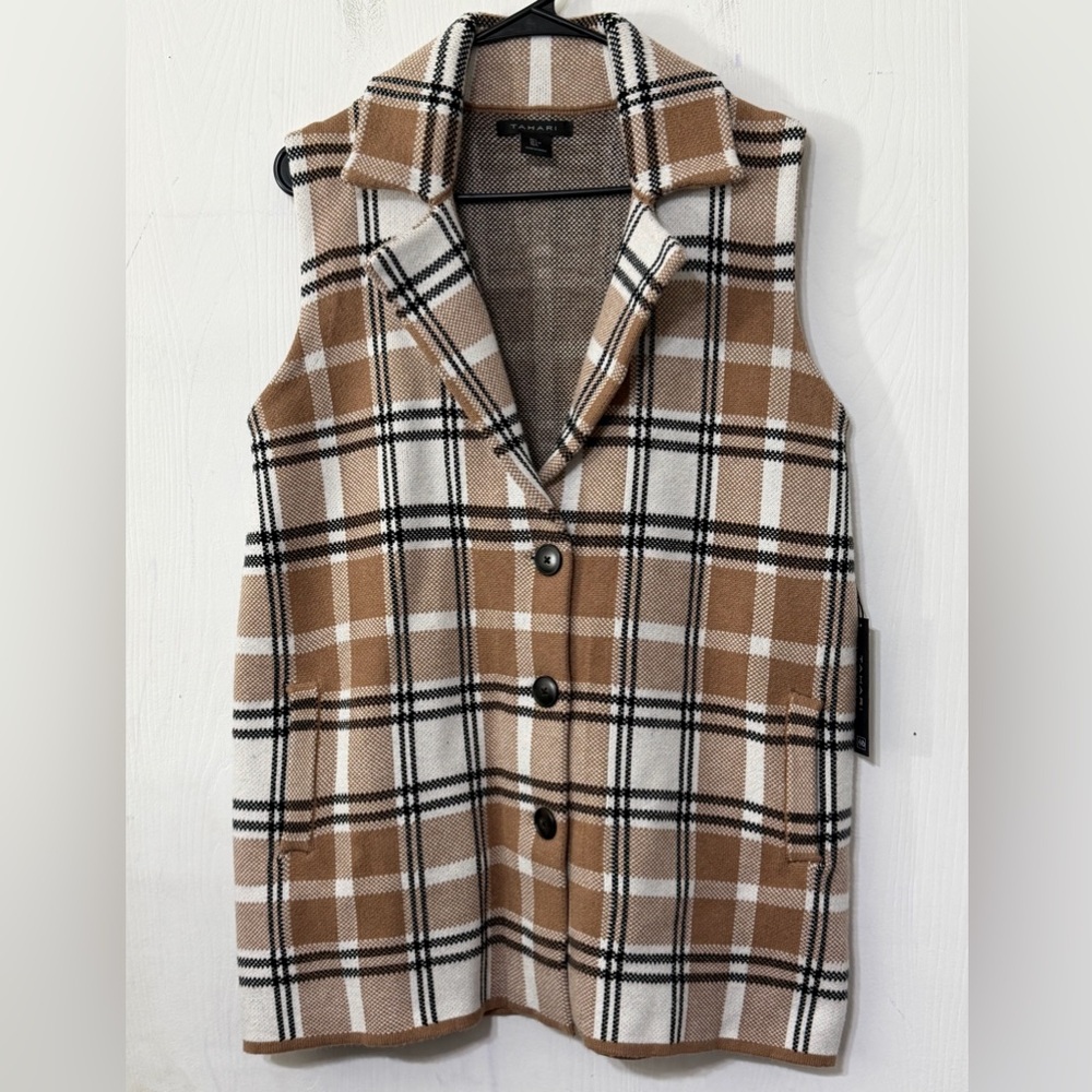 Tahari Plaid Button Sweater Vest